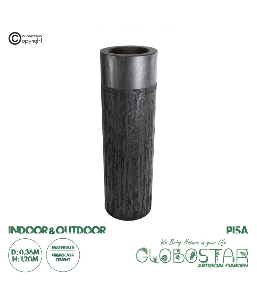 GloboStar® Artificial Garden PISA 20762 Επιδαπέδιο Πολυεστερικό Τσιμεντένιο Κασπώ Γλάστρα - Flower Pot Γκρι Ανθρακί Φ36 x Υ120cm
